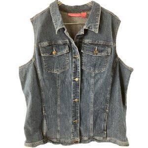 EUC Woman Within Jean Vest, Medium wash, Denim, Sz 22W, Tunic length, Trucker